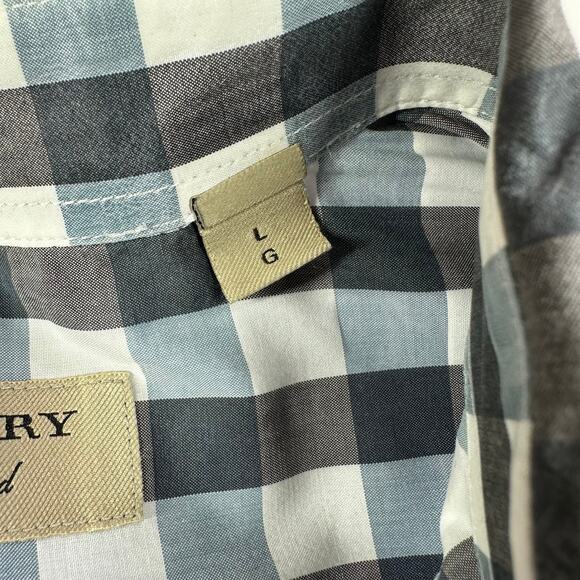 Burberry Shirt Mens Large Gray Blue Checkered Button Down Long Sleeve Plaid Work - Picture 4 of 11